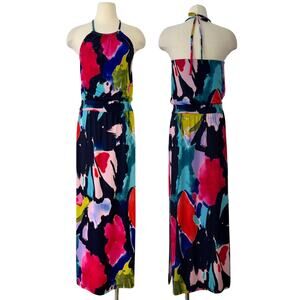 Trina Turk Shirley Halter Maxi Dress Abstract Print Sleeveless Multicolor Size 6